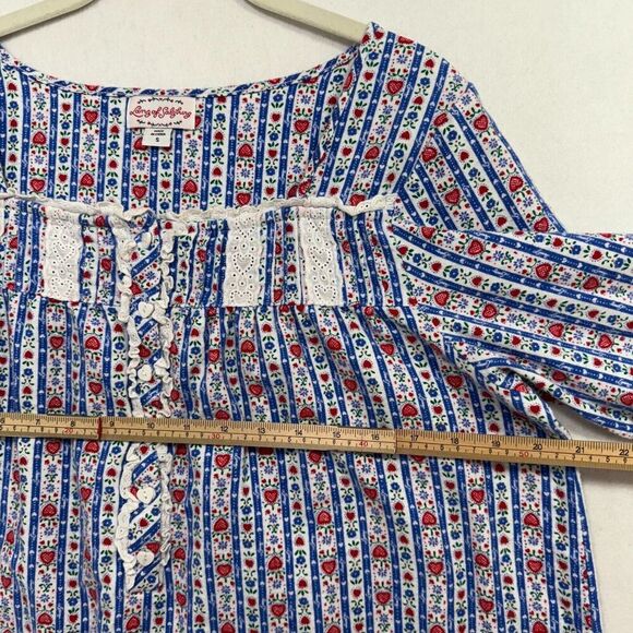 Lanz of Salzburg Nightgown S Blue Tyrolean Stripes Flannel Long Cottagecore Soft - Picture 7 of 11